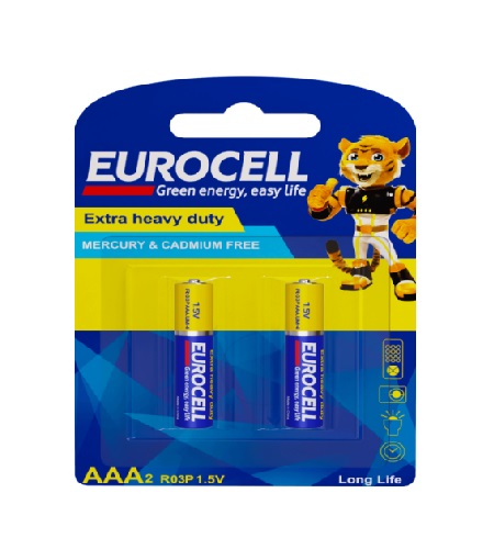 باتری کربن زینک نیم قلمی کارتی  (2عددی) EUROCELL